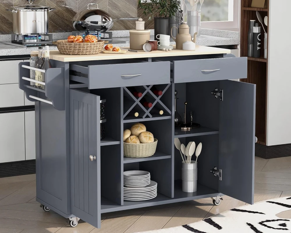 wooden rolling kitchen cart